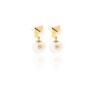 Silk & Steel Jewellery Athena Pearl Drop Earrings Sample Gold + Pearl 