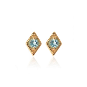 Silk & Steel Jewellery Superfine Keepsake Stud Blue Topaz + Gold