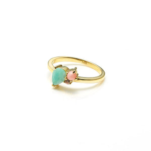 Silk & Steel Bloom Ring in Gold with Amazonite, Rose Quartz and Pink Opal Gemstones