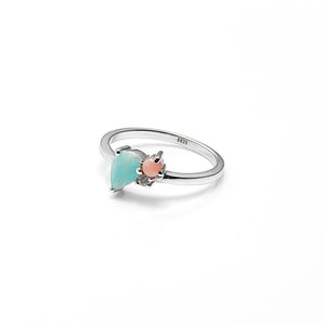 Silk & Steel Bloom Ring in Silver with Amazonite, Rose Quartz and Pink Opal Gemstones