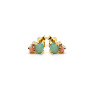 Silk & Steel Bloom Stud Earrings in Gold with Amazonite, Rose Quartz and Pink Opal Gemstones