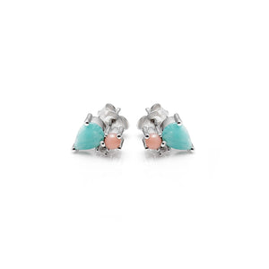 Silk & Steel Bloom Stud Earrings in Silver with Amazonite, Rose Quartz and Pink Opal Gemstones