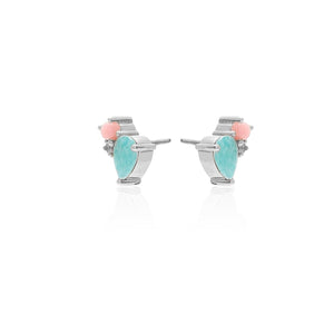 Silk & Steel Bloom Stud Earrings in Gold with Amazonite, Rose Quartz and Pink Opal Gemstones