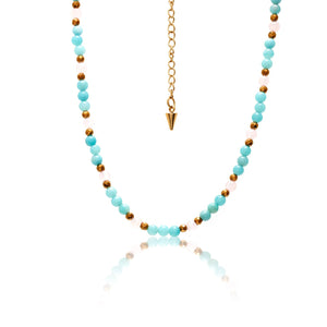 Silk & Steel Jewellery Serenity Necklace Amazonite, Rose Quartz + Gold