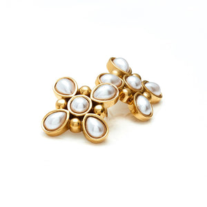 Silk & Steel Jewellery Gold-Plated Soleil Statement Earrings with Faux Pearls