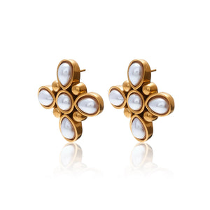 Silk & Steel Jewellery Gold-Plated Soleil Statement Earrings with Faux Pearls