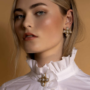 Silk & Steel Jewellery Gold-Plated Soleil Statement Earrings with Faux Pearls