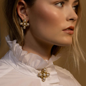 Silk & Steel Jewellery Gold-Plated Soleil Statement Earrings with Faux Pearls